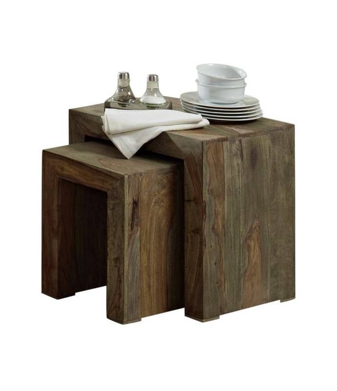 Suryavanshi Sheesham Wood Nesting Tables – Set of 2 – Space-Saving and Versatile Furniture for Your Home (Sheesham Wood, W45 D35 H45 cm)