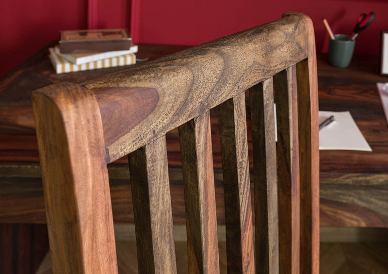 Suryavanshi Solid Sheesham Wood Dining Chairs Set of 2 with Black Cushioned Seat – High Backrest Wooden Chairs for Living & Dining Room – Walnut Finish