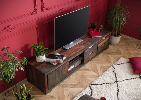 Suryavanshi Sheesham Wood TV Unit with 4 Drawers, 1 Door and 2 Shelves (Sheesham Wood, W205 D50 H45 cm)