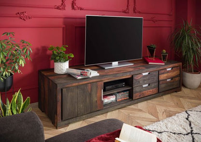 Suryavanshi Sheesham Wood TV Unit with 4 Drawers, 1 Door and 2 Shelves (Sheesham Wood, W205 D50 H45 cm)