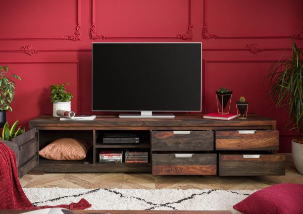 Suryavanshi Sheesham Wood TV Unit with 4 Drawers, 1 Door and 2 Shelves (Sheesham Wood, W205 D50 H45 cm)