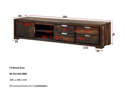 Suryavanshi Sheesham Wood TV Unit with 4 Drawers, 1 Door and 2 Shelves (Sheesham Wood, W205 D50 H45 cm)