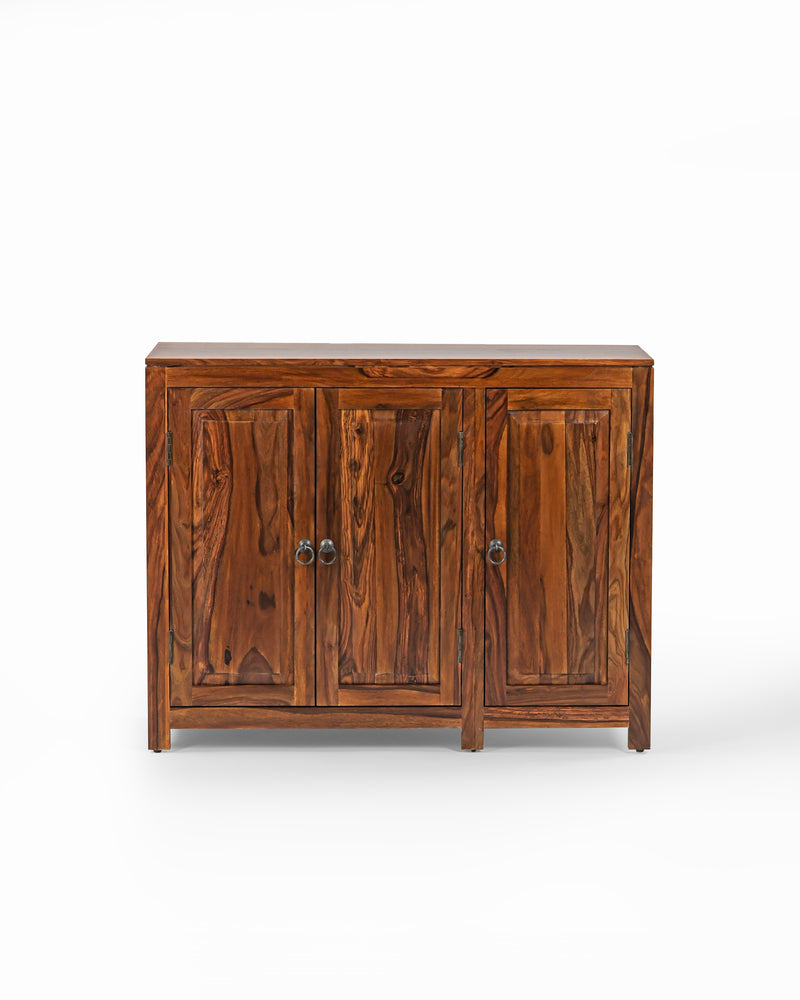 Suryavanshi Sheesham Wood Storage Cabinet with 3 Doors – Solid Wood Sideboard for Living Room, Dining, and Home Office (Natural Finish)