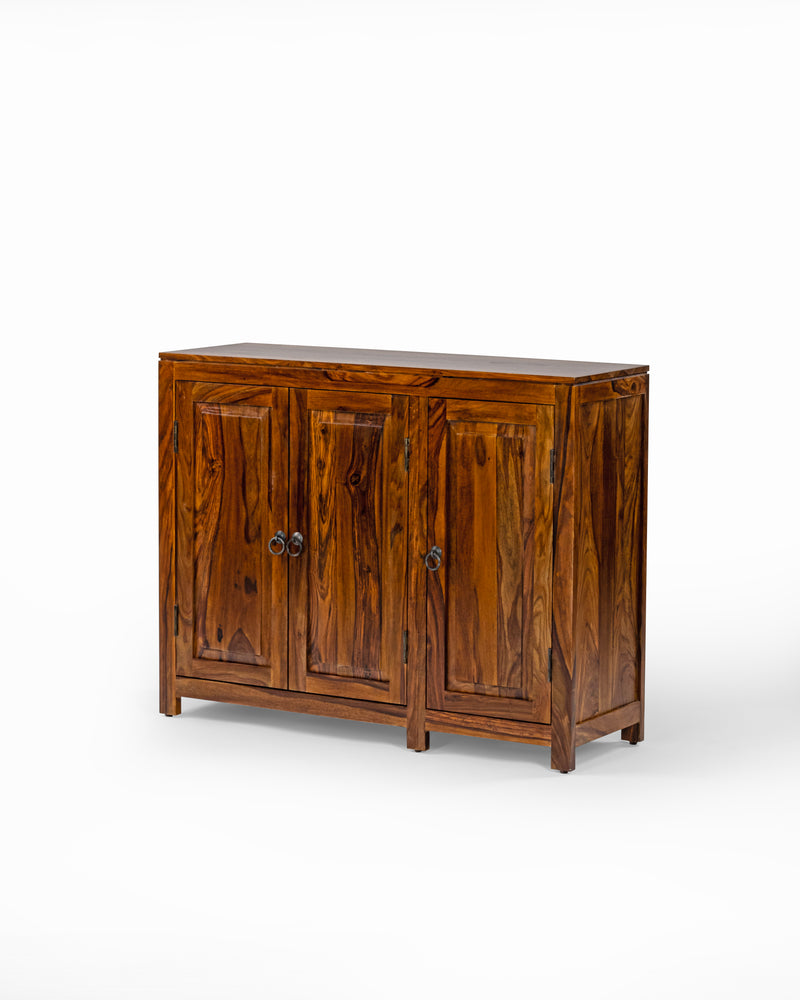 Suryavanshi Sheesham Wood Storage Cabinet with 3 Doors – Solid Wood Sideboard for Living Room, Dining, and Home Office (Natural Finish)