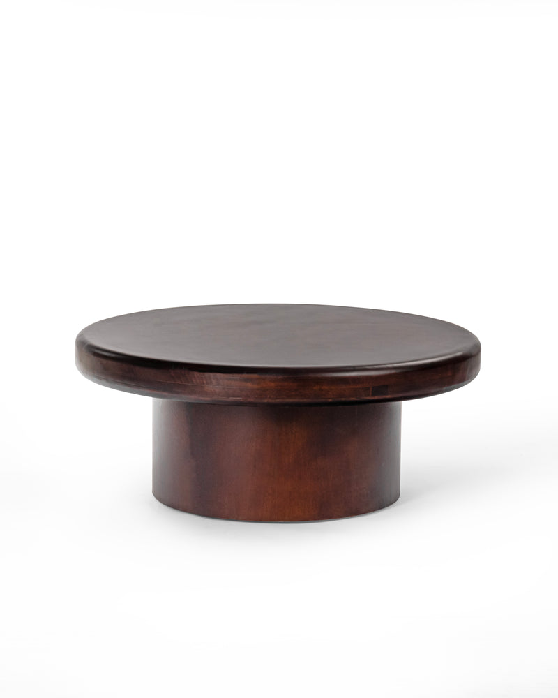 Suryavanshi Modern Wooden Round Coffee Table for Living Room Solid Mango Wood Center Table | Low-Height Coffee Table for Home & Office | Dark Brown Finish