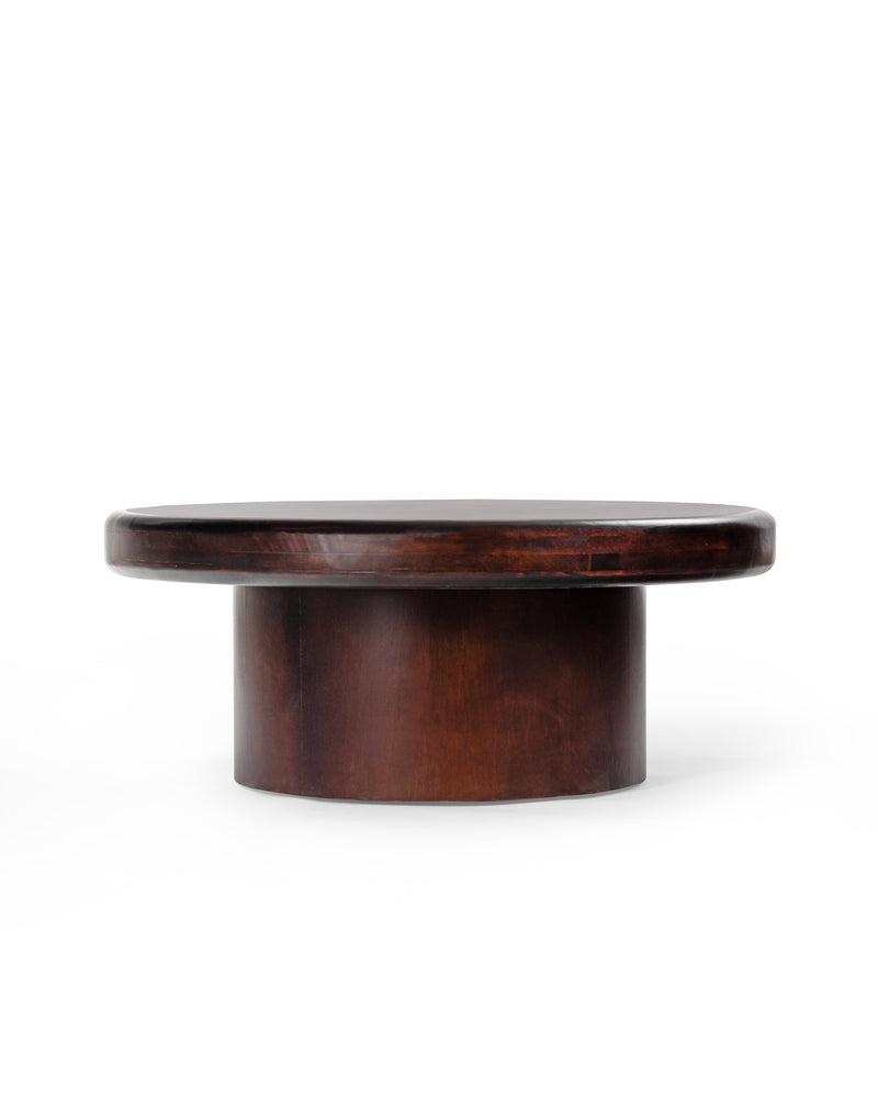 Suryavanshi Modern Wooden Round Coffee Table for Living Room Solid Mango Wood Center Table | Low-Height Coffee Table for Home & Office | Dark Brown Finish
