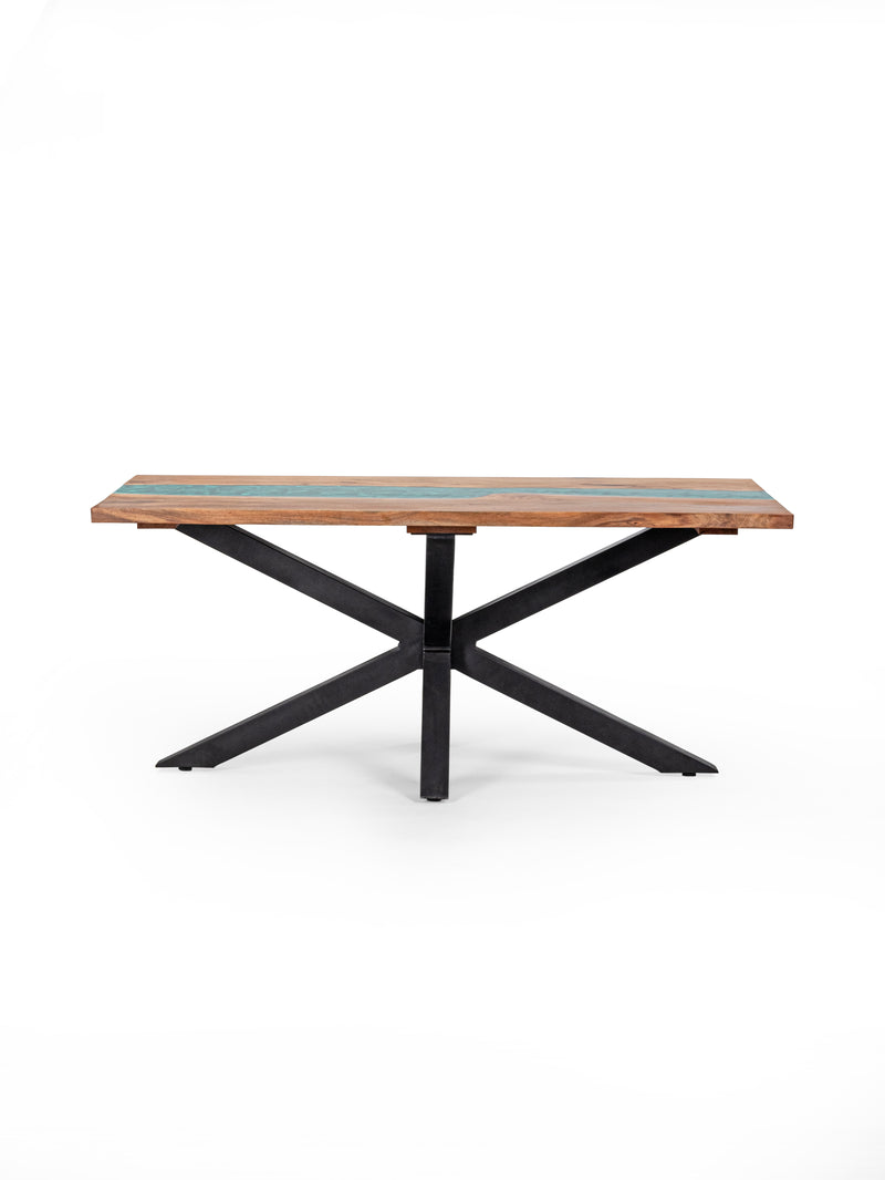 Suryavanshi Sheesham Wood Dining Table - Chic 6-Seater with Epoxy Top - X-Cross Iron Legs - Stylish and Durable (Rustic, W180 D90 H76 CM 6-Seater)