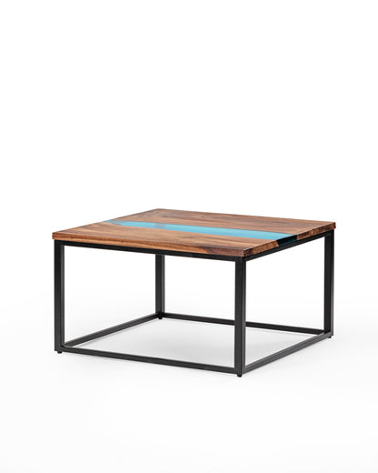 Suryavanshi Sheesham Wood Coffee Table - Square Shape with Epoxy Top - Iron Frame Base Stand - Contemporary Elegance (Art Deco, W80 D80 H46 cm)