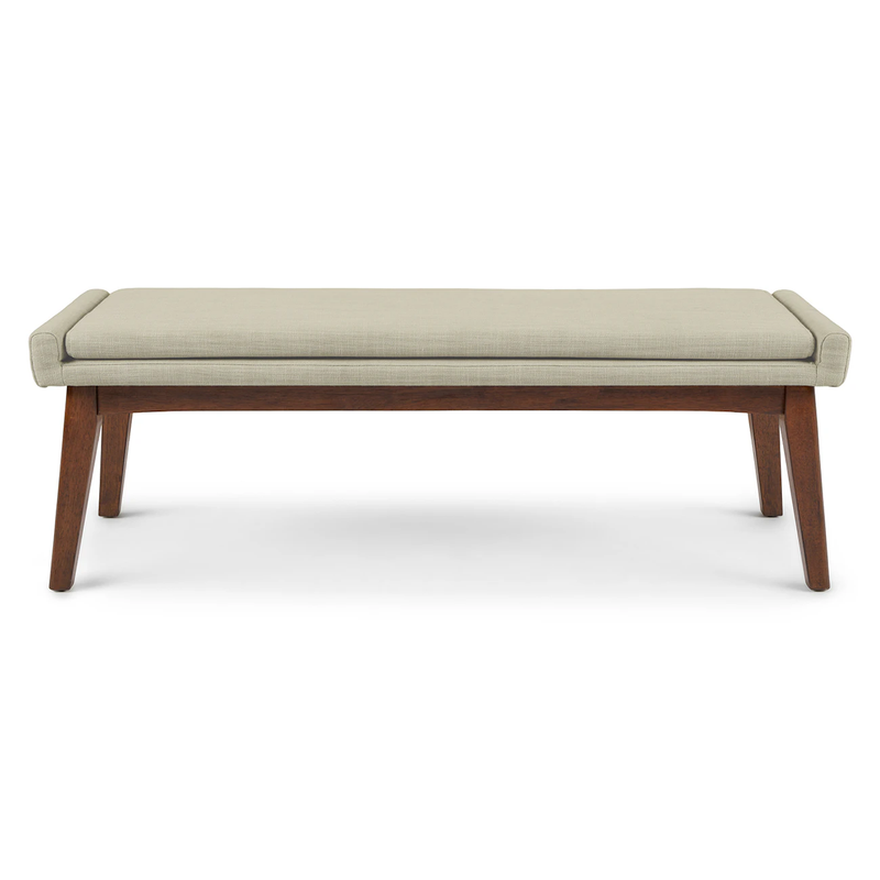 Suryavanshi Premium Upholstered Wooden Bench – Mid-Century Modern Padded Seating for Home & Office (Beige & Walnut Finish)
