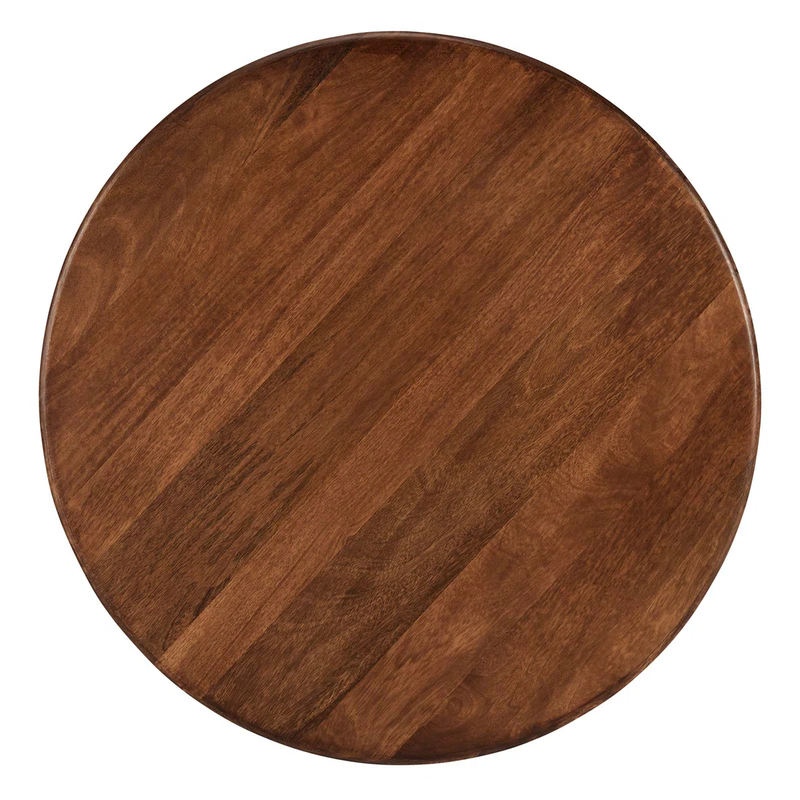 Suryavanshi Solid Mango Wood Round Coffee Table for Living Room – Mid-Century Modern Center Table with Geometric Base (Walnut Finish)