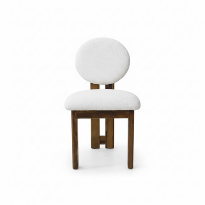 Sheesham Wood Dining Chair with White Round Back & Seat Cushion – Modern Upholstered Accent Chair