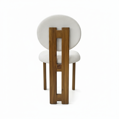 Sheesham Wood Dining Chair with White Round Back & Seat Cushion – Modern Upholstered Accent Chair