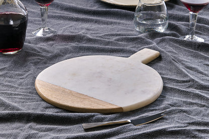 Suryavanshi Round Marble Serving Board  White Crimson Surge - White (2 x 41 x 32cm)