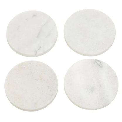 Suryavanshi Round White Marble Coasters | Set of 4 Cosmic Spin ( Measures - H6 x W10 x D10cm)