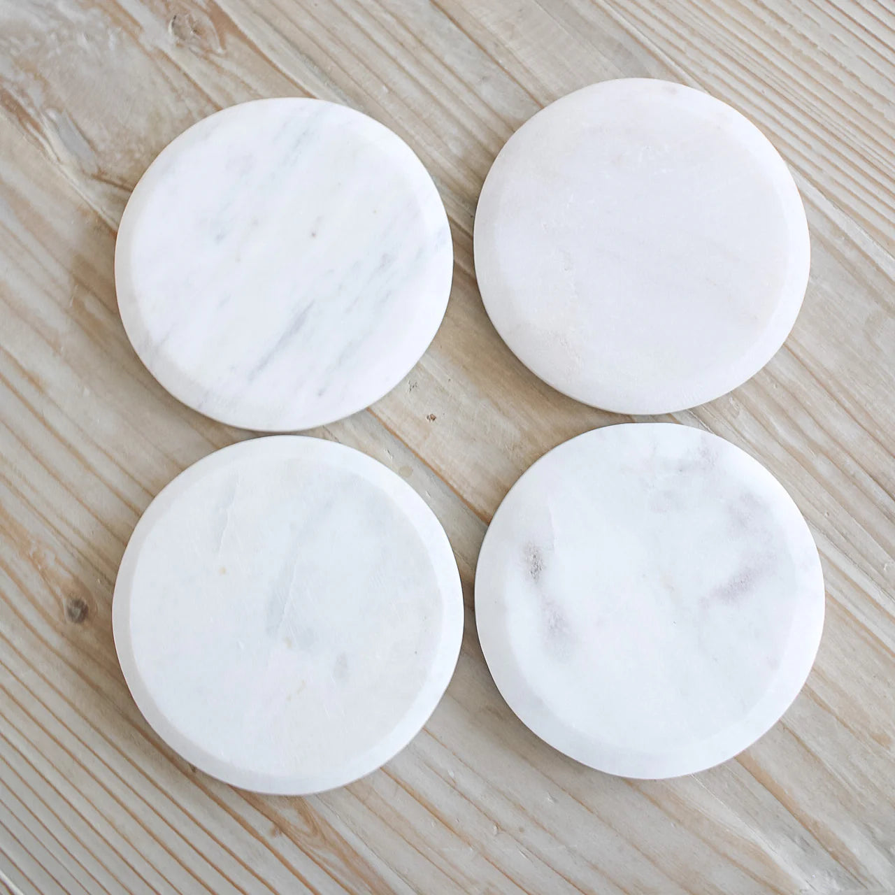 Suryavanshi Round White Marble Coasters | Set of 4 Cosmic Spin ( Measures - H6 x W10 x D10cm)