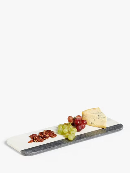 Suryavanshi Long Marble Serving Board, 44cm, White/Black Crystal Surge (  H1.5 x W15 x D44cm)