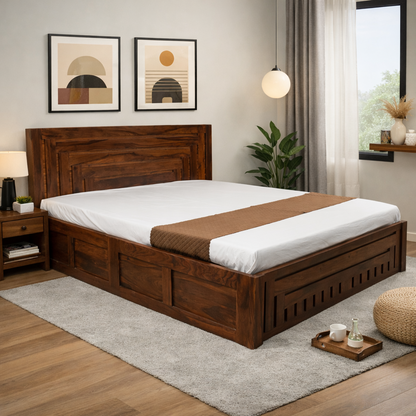 Suryavanshi OTTOMAN  Solid Sheesham Wood Storage Bed with Hydraulic Lift & Manual