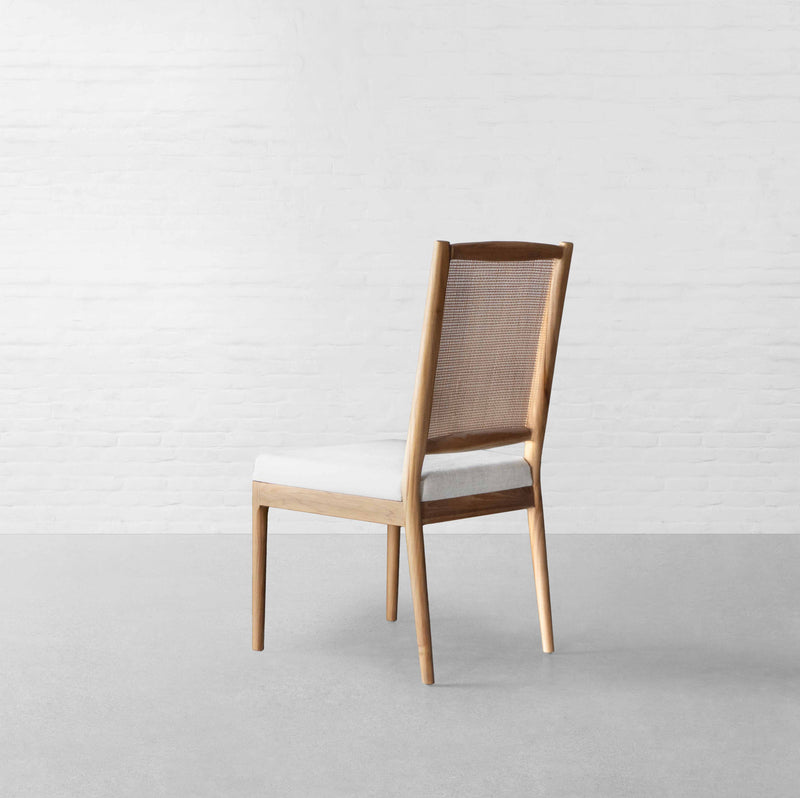 Suryavanshi Acacia Wood Dining Chair with Cane Backrest & Cushioned Seat – Natural Finish, Ivory Upholstery – Wooden Chair for Home, Dining Room, Café (Pre-Assembled)