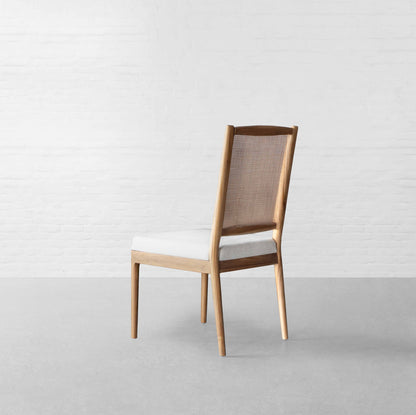 Suryavanshi Acacia Wood Dining Chair with Cane Backrest & Cushioned Seat – Natural Finish, Ivory Upholstery – Wooden Chair for Home, Dining Room, Café (Pre-Assembled)