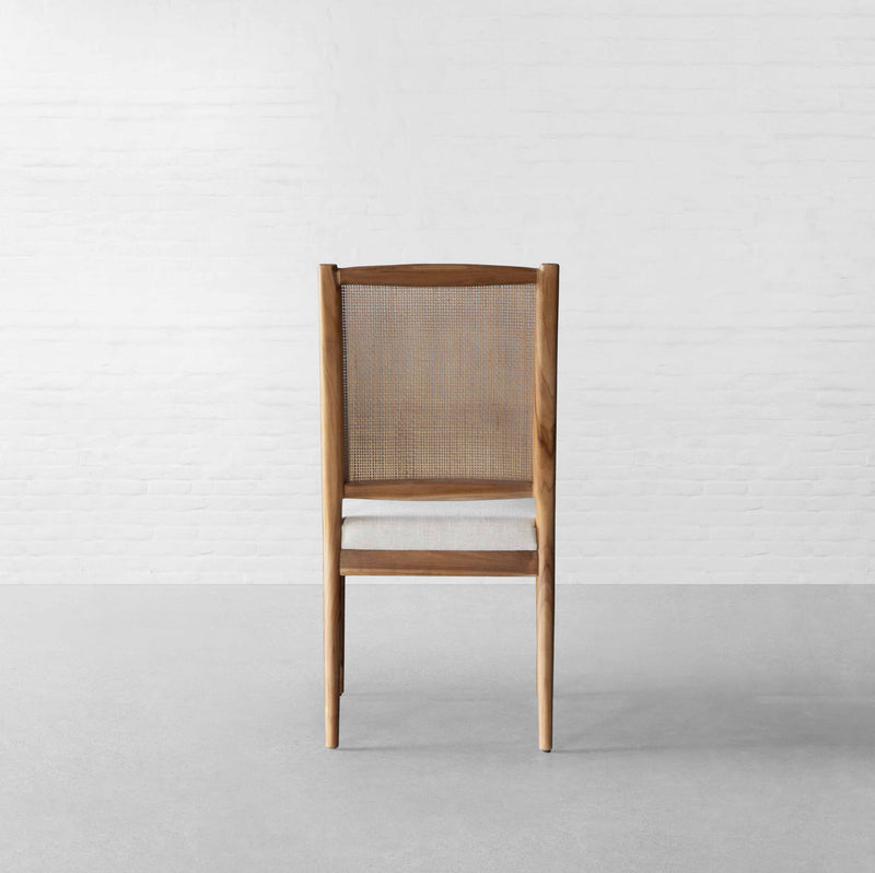 Suryavanshi Acacia Wood Dining Chair with Cane Backrest & Cushioned Seat – Natural Finish, Ivory Upholstery – Wooden Chair for Home, Dining Room, Café (Pre-Assembled)
