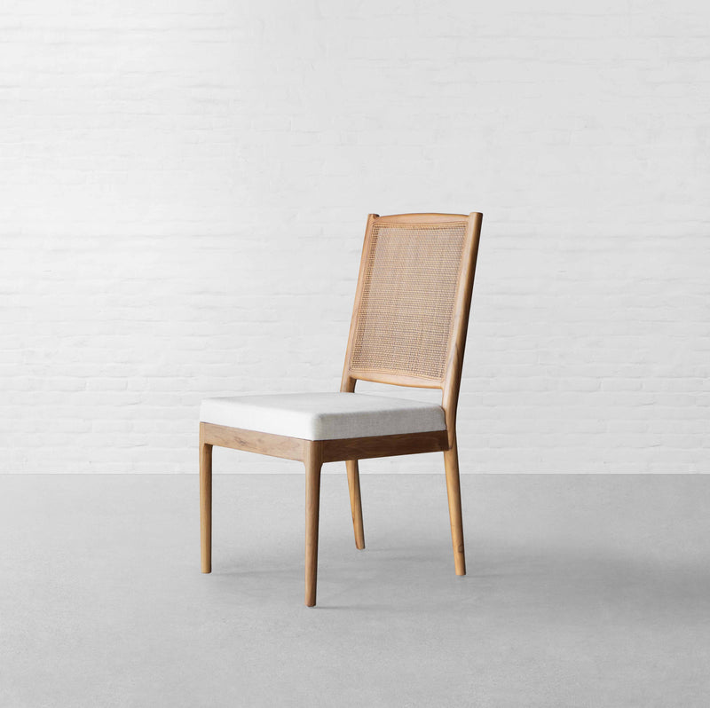 Suryavanshi Acacia Wood Dining Chair with Cane Backrest & Cushioned Seat – Natural Finish, Ivory Upholstery – Wooden Chair for Home, Dining Room, Café (Pre-Assembled)