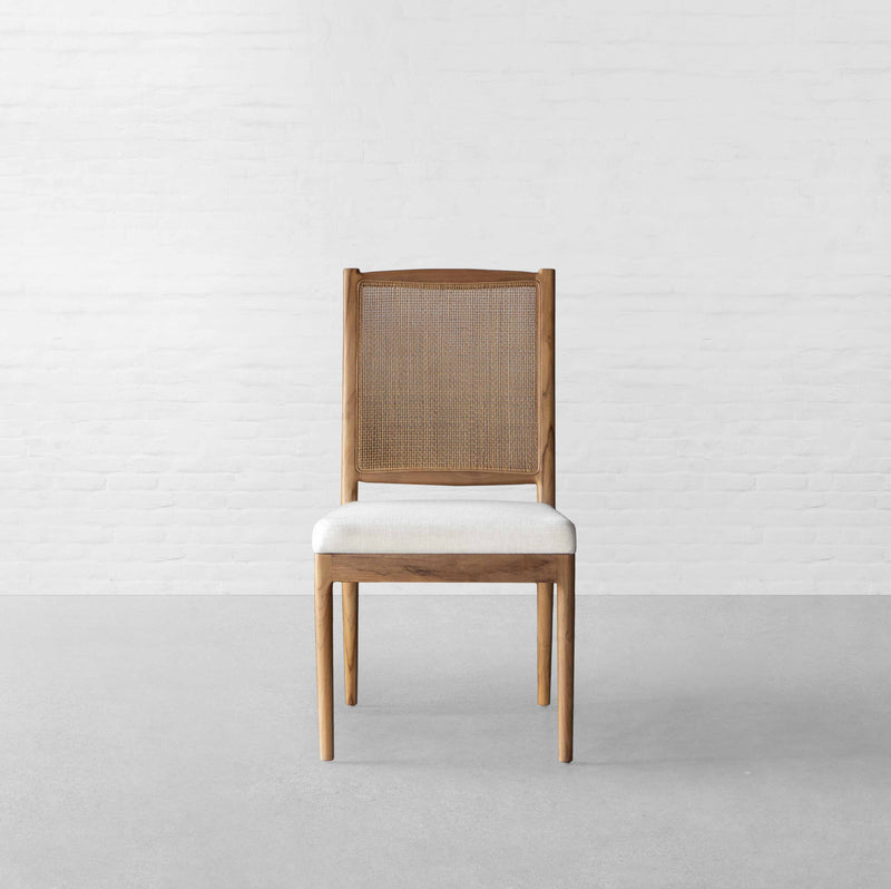 Suryavanshi Acacia Wood Dining Chair with Cane Backrest & Cushioned Seat – Natural Finish, Ivory Upholstery – Wooden Chair for Home, Dining Room, Café (Pre-Assembled)