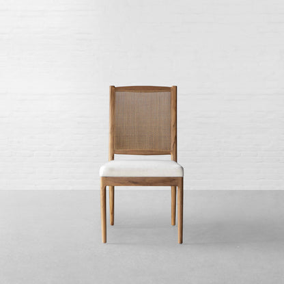 Suryavanshi Acacia Wood Dining Chair with Cane Backrest & Cushioned Seat – Natural Finish, Ivory Upholstery – Wooden Chair for Home, Dining Room, Café (Pre-Assembled)