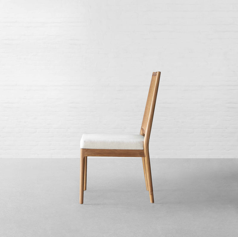 Suryavanshi Acacia Wood Dining Chair with Cane Backrest & Cushioned Seat – Natural Finish, Ivory Upholstery – Wooden Chair for Home, Dining Room, Café (Pre-Assembled)