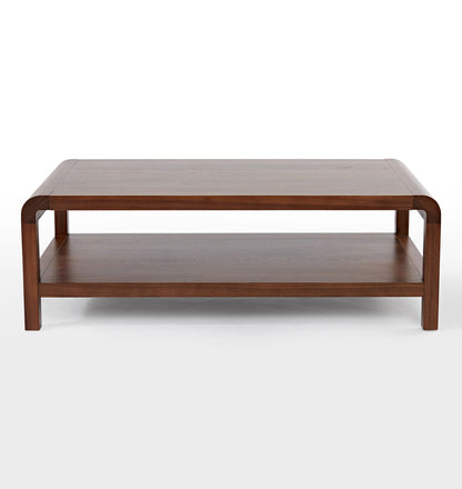 Suryavanshi Solid Sheesham Wood Coffee Table with Open Shelf Storage for Living Room | Natural Walnut Finish | Rectangular Center Table