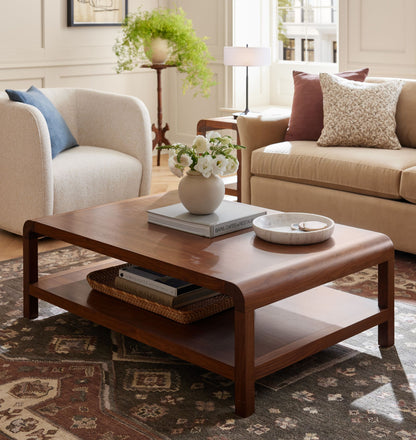 Suryavanshi Solid Sheesham Wood Coffee Table with Open Shelf Storage for Living Room | Natural Walnut Finish | Rectangular Center Table