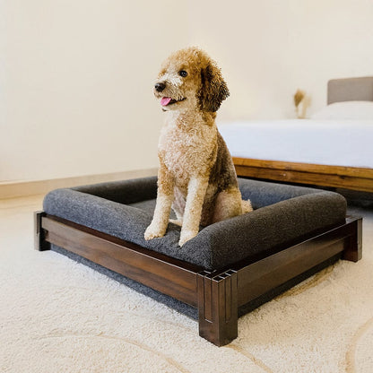 Premium Sheesham Wood Dog Bed with Cushion – Sturdy Wooden Pet Sofa for Medium & Large Dogs, Elegant Handcrafted Design