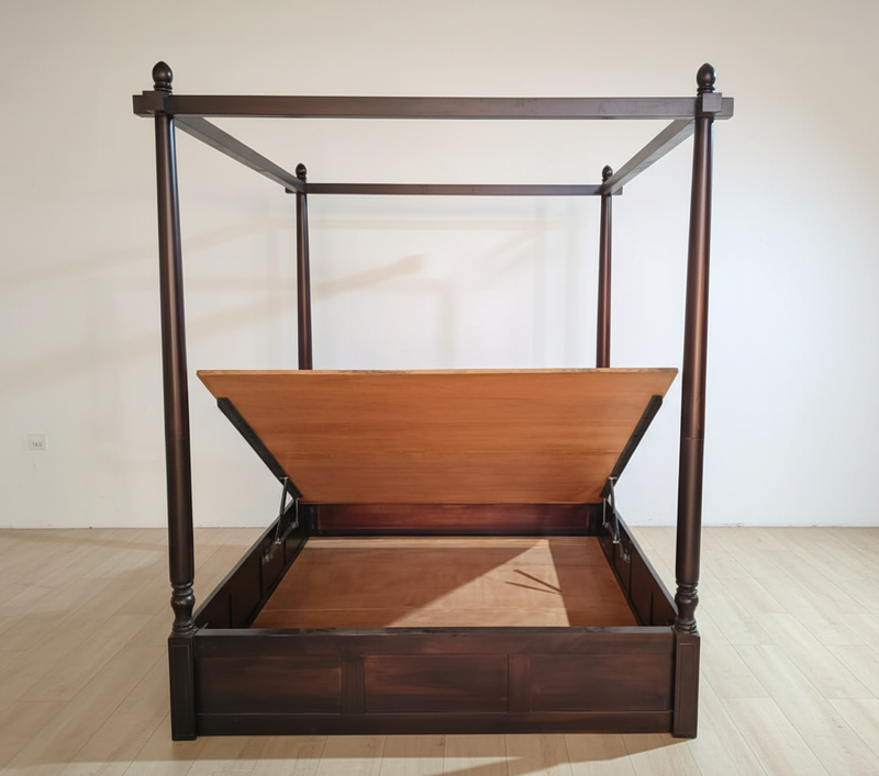 Suryavanshi Sheesham Wood King Size Poster Bed: Regal Design and Plush Comfort