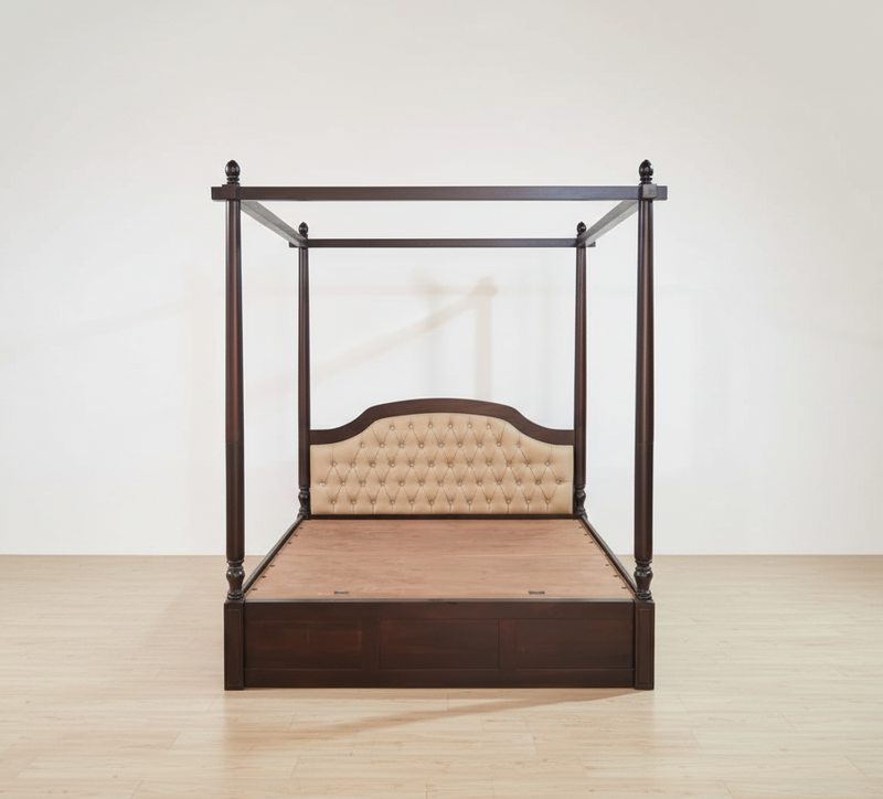 Suryavanshi Sheesham Wood King Size Poster Bed: Regal Design and Plush Comfort