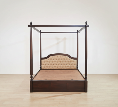 Suryavanshi Sheesham Wood King Size Poster Bed: Regal Design and Plush Comfort