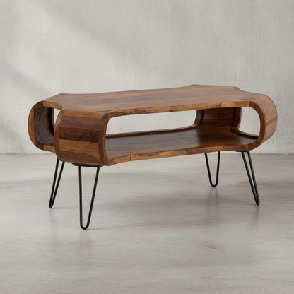Arcora Rectangular coffee table in Sheesham wood and metal Legs