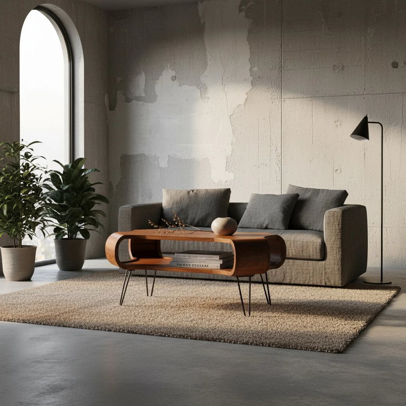 Arcora Rectangular coffee table in Sheesham wood and metal Legs