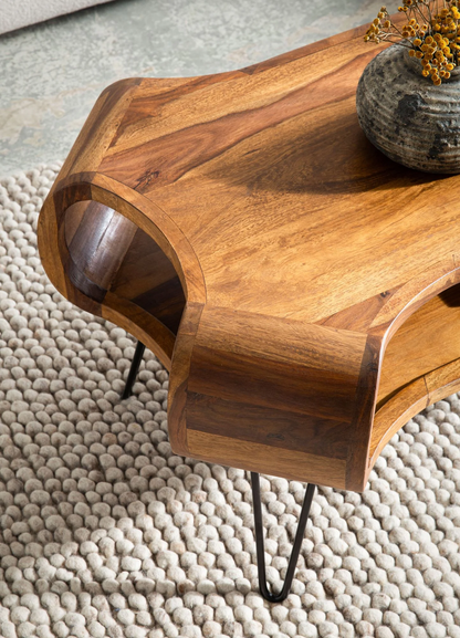 Arcora Rectangular coffee table in Sheesham wood and metal Legs