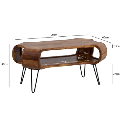 Arcora Rectangular coffee table in Sheesham wood and metal Legs