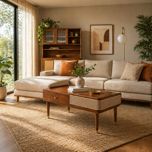 Luna Bean Modern Handcrafted Solid Wood Center Table For Living Room (Honey Finish)