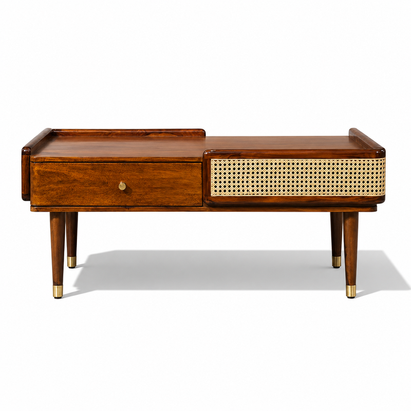 Luna Bean Modern Handcrafted Solid Wood Center Table For Living Room (Honey Finish)