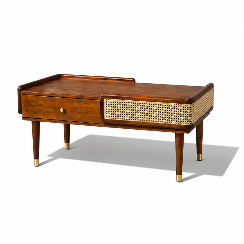 Luna Bean Modern Handcrafted Solid Wood Center Table For Living Room (Honey Finish)