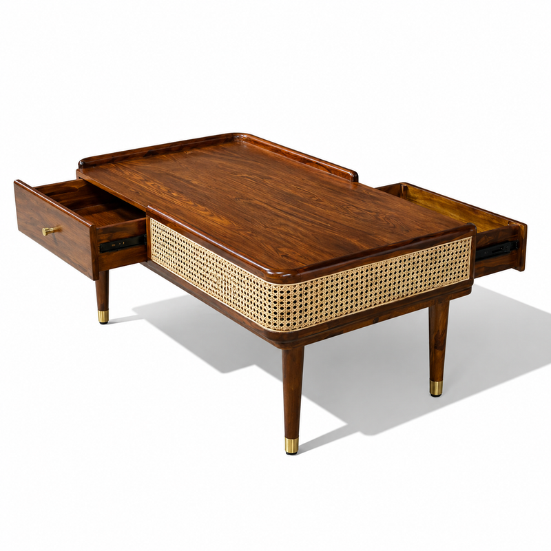 Luna Bean Modern Handcrafted Solid Wood Center Table For Living Room (Honey Finish)