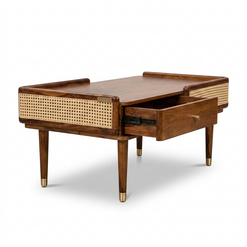 Luna Bean Modern Handcrafted Solid Wood Center Table For Living Room (Honey Finish)