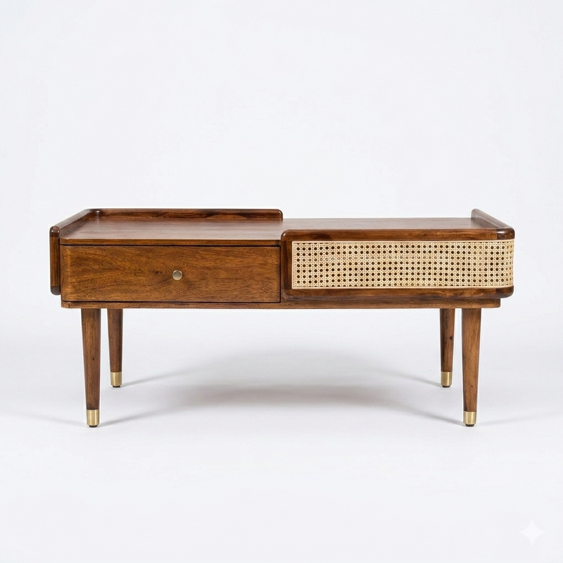 Luna Bean Modern Handcrafted Solid Wood Center Table For Living Room (Honey Finish)