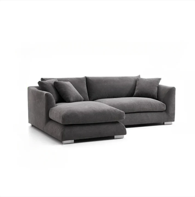 Luxe Cloud Sectional  L-Shaped Sofa – Plush Grey Fabric with Left Chaise & Deep Seating Comfort
