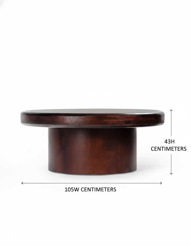 Suryavanshi Modern Solid Wooden Round Coffee Table for Living Room- Walnut Finish