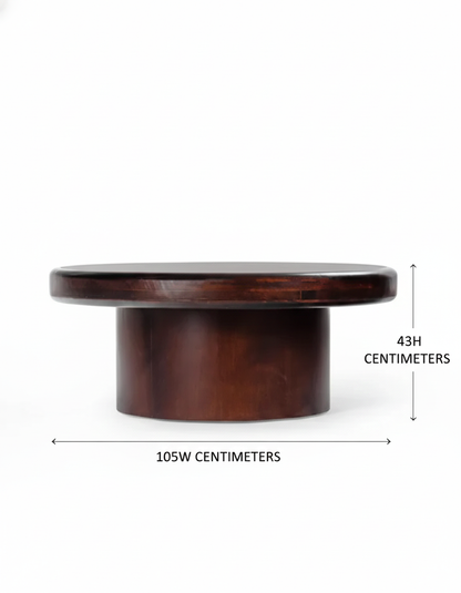 Suryavanshi Modern Solid Wooden Round Coffee Table for Living Room- Walnut Finish