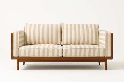 Suryavanshi Solid Sheesham Wood 3 -Seater Sofa with Handwoven Cane Panel & Striped Fabric for Living Room (Natural Finish)