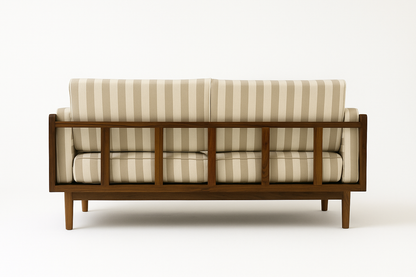 Suryavanshi Solid Sheesham Wood 3 -Seater Sofa with Handwoven Cane Panel & Striped Fabric for Living Room (Natural Finish)
