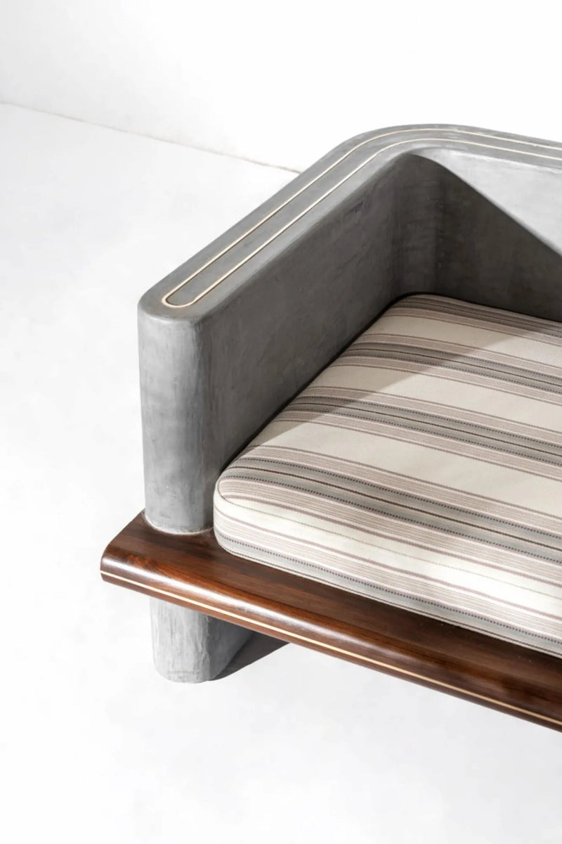 Suryavanshi ZenSpace Modular Sofa – Minimalist Wood & Concrete Lounge with Built-In Side Table
